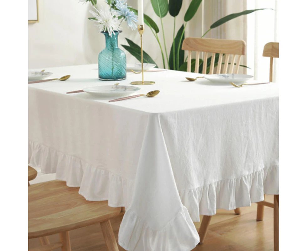 Bestier Vintage Ruffle Tablecloth Cotton Linen Home Decoration-White