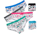 6 x Womens Floral Print Panties Briefs Cotton Assorted Underwear With Bow - Multicoloured with Flowers
