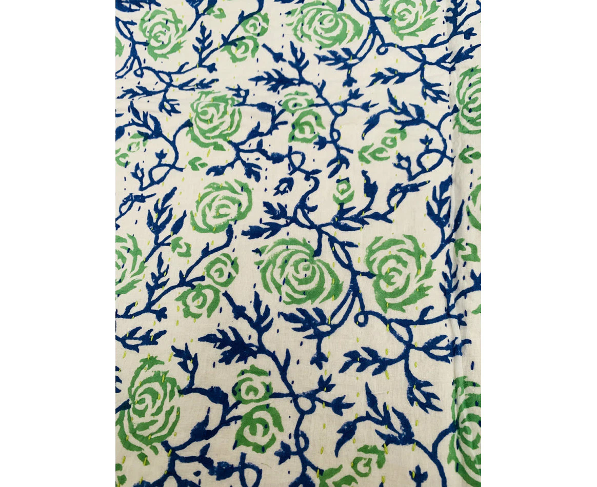 Bohemia and Co Blue/green cotton hand stitched kantha throw