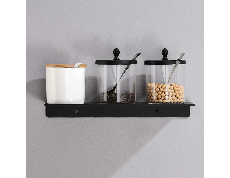 Wall Mount Floating Shelf Brackets Towel Rail Rack Display Shelves Bathroom Black - 40 x 12 x 3.3cm