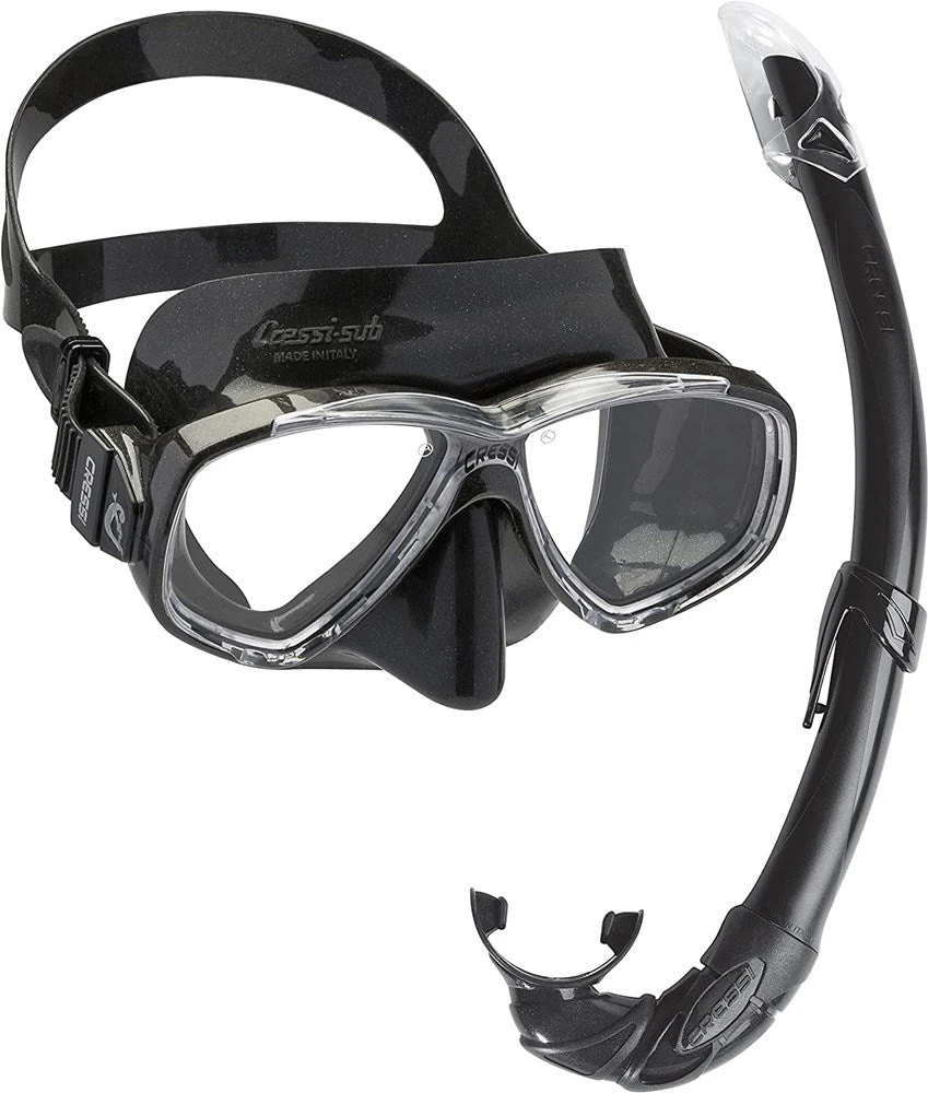 Cressi Perla Dive Mask & Mexico Snorkel Set - Black/ Black