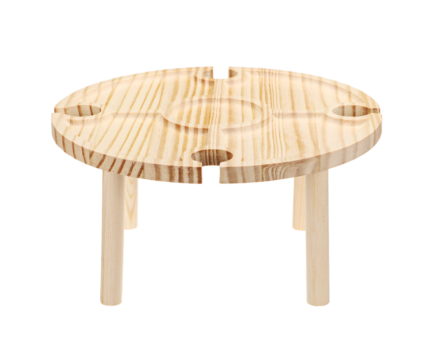 30x16cm Portable Wooden Round Picnic Table Wine Glass Rack Table for Outdoor Home Garden