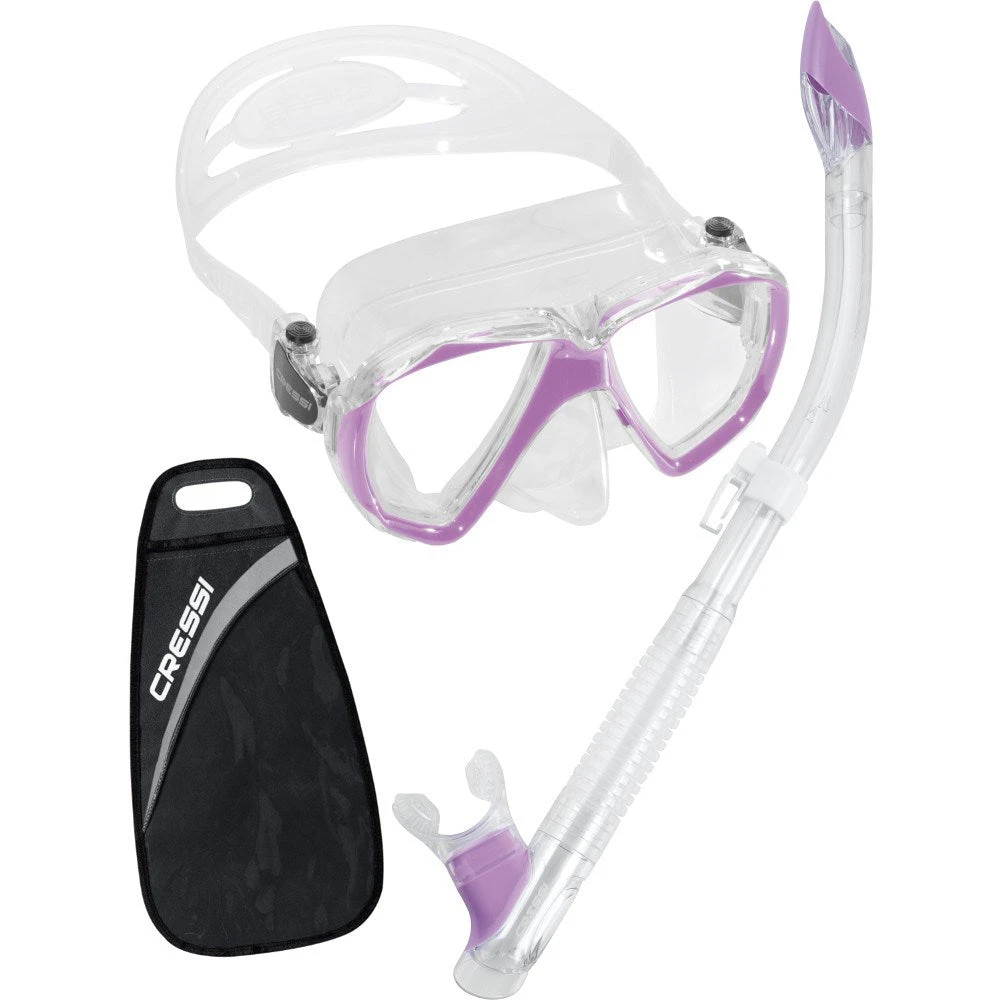 Cressi Ranger Dive Mask & Tao Snorkel Set - Clear/Lilac