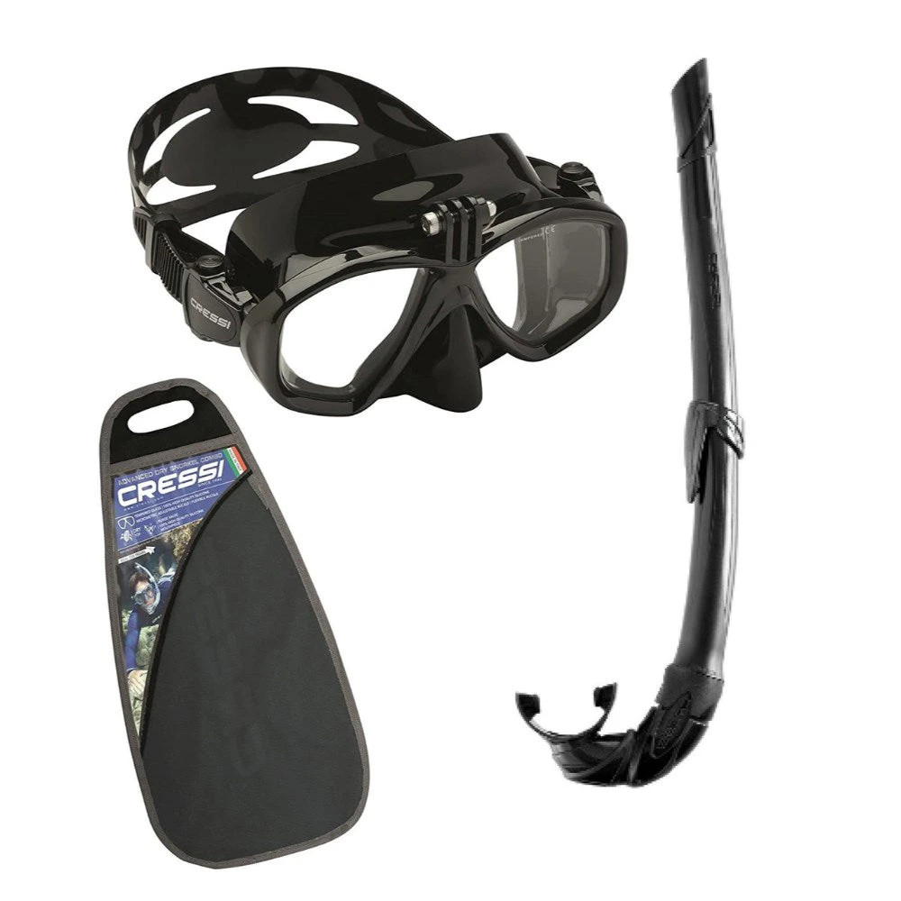 Cressi Action + Free Mask with GoPro or Action Camera Mount and Snorkel Set - Black