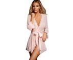 sunwoif Women's Sexy Lingerie Nightie Sheer Lace Robe Babydoll Dressing Gown Nightwear - Pink