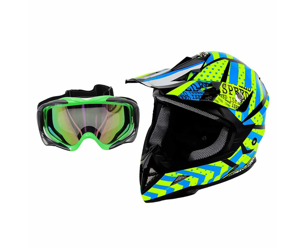 Green Motocross Off Road Motorcycle Helmet ECE22.05 Standard with Goggles Eye Protection