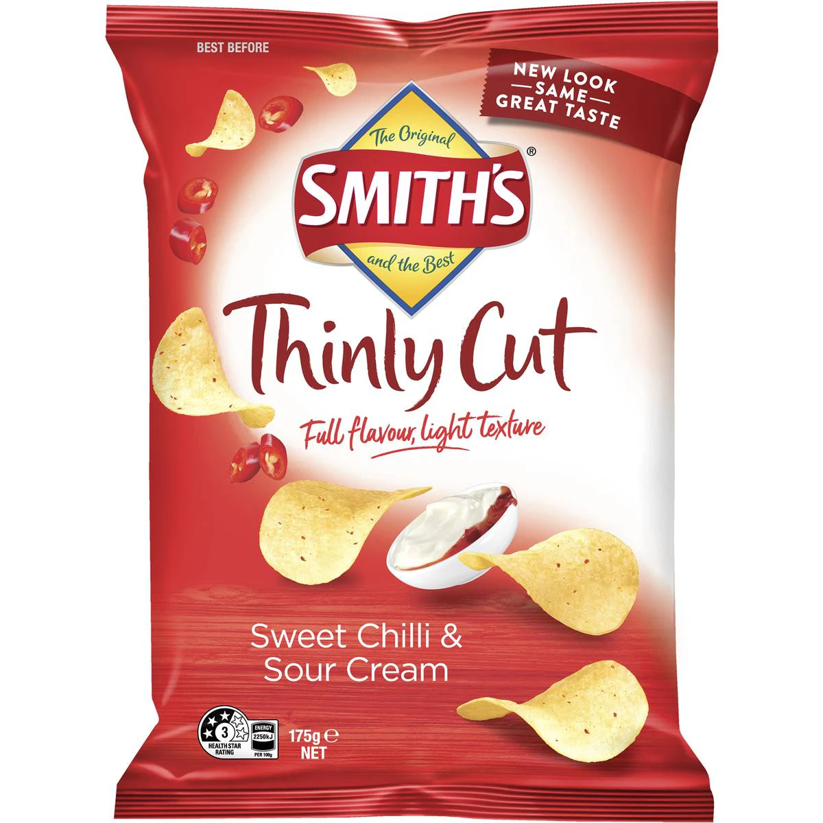 Smiths Thinly Cut Sweet Chilli and Sour Cream Potato Chips Pack 175g