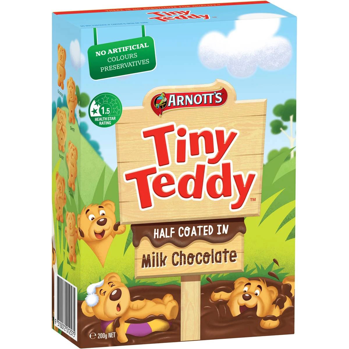 Arnotts Tiny Teddy Teddies Biscuits Half Coated Milk Chocolate Snack Box 200g