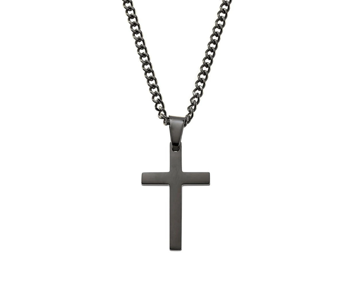 Black Cross Pendant Necklace with 3mm Curb Chain