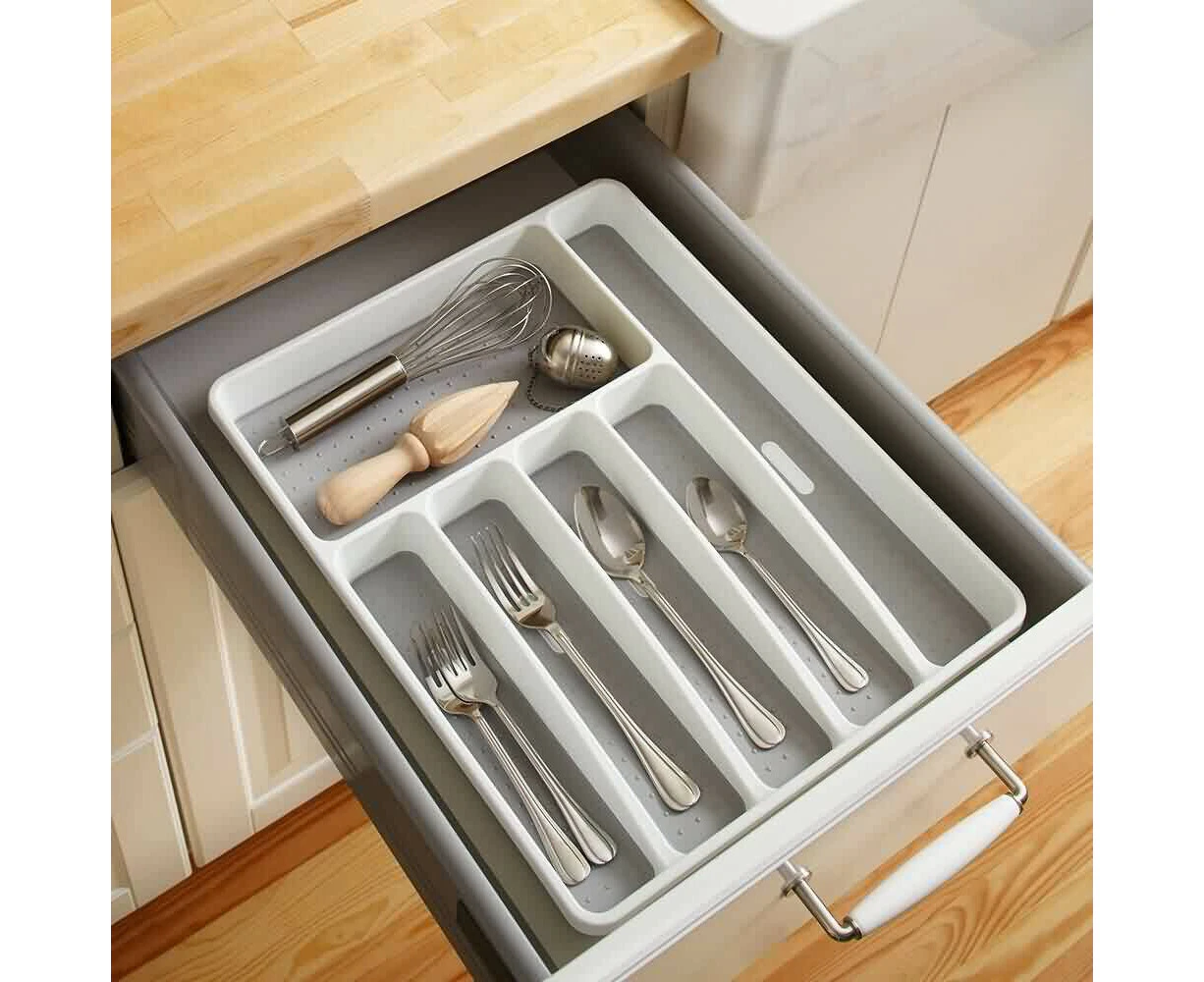 6 Compartment Cutlery Organiser Kitchen Drawer Spoon Tray Insert Cabinet Box