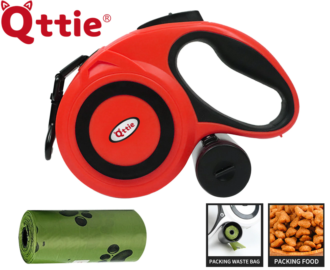 Qttie Retractable Dog Lead Leash 5m - Red