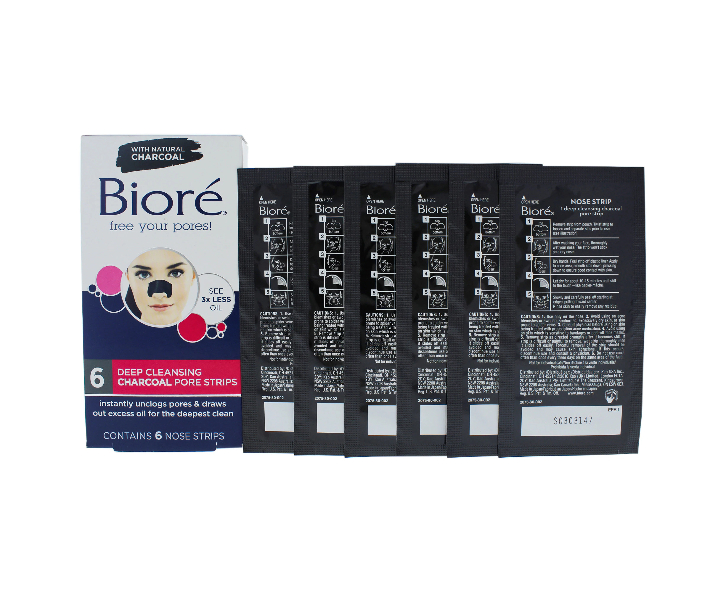 Deep Cleansing Charcoal Pore Strips by Biore for Unisex - 6 Pc Pore Strips