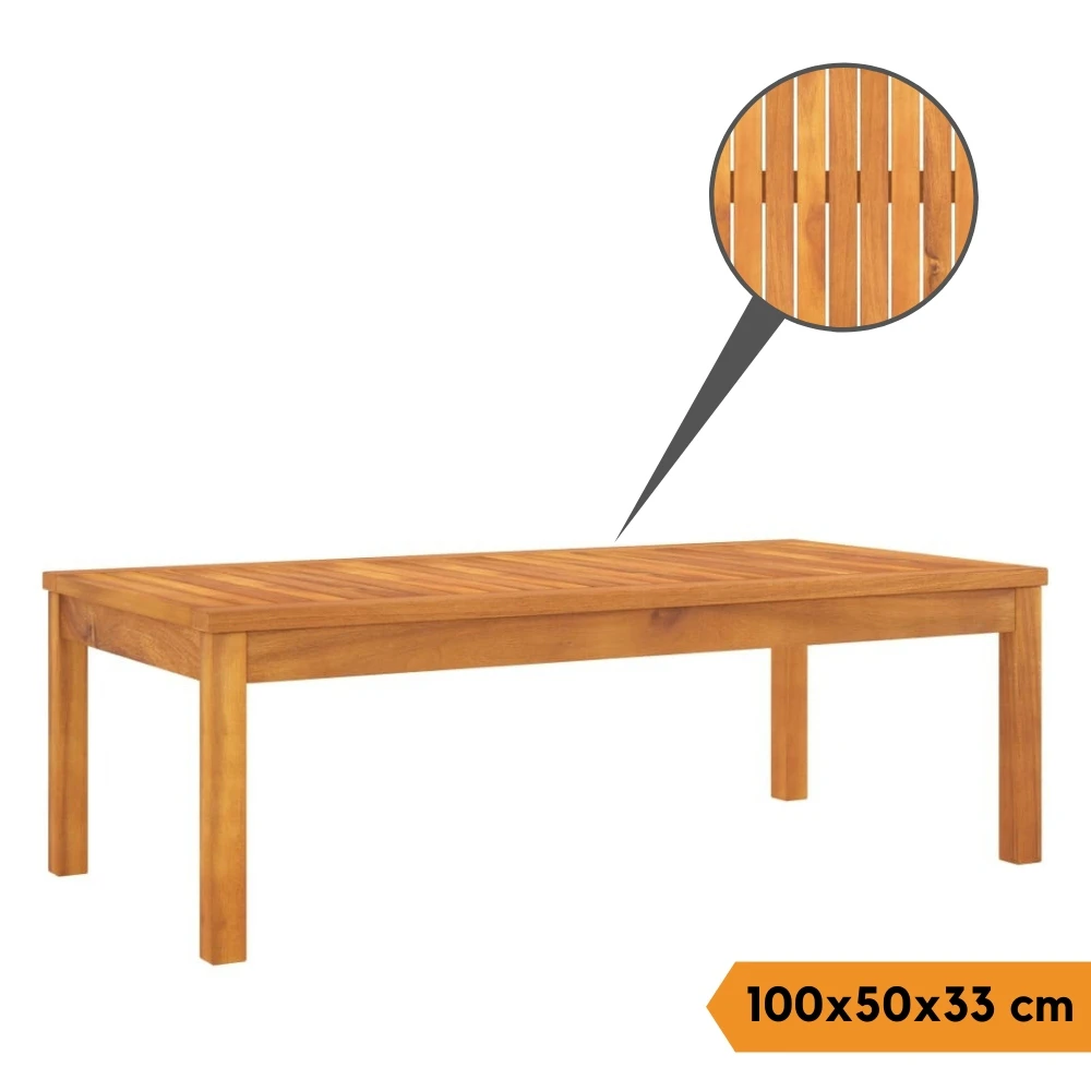 Patio Coffee Table Solid Acacia Wood High Quality Outdoor Garden Furniture 100x50x33cm