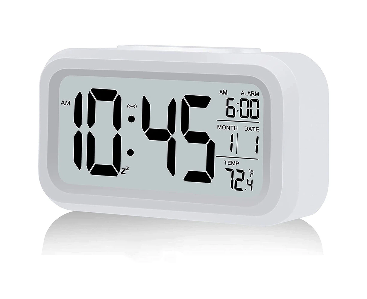 Digital Clock Bedside LED Snooze Alarm Clock Time Temperature Day/Night White