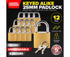 Handy Hardware(R) 12PCE Padlocks Keyed Alike Strong Secure Multipurpose 25mm