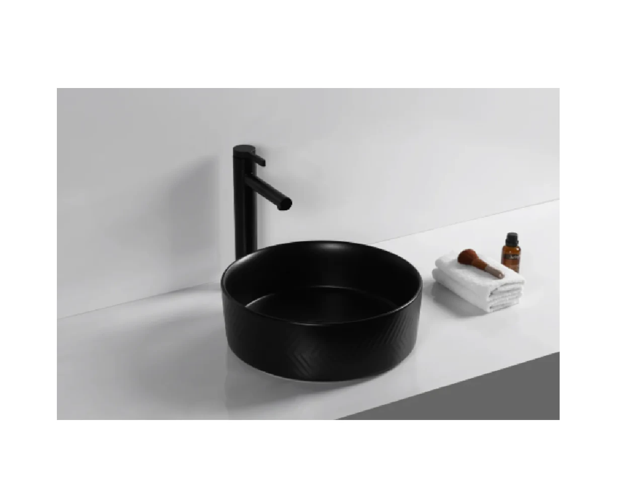 360*360*120mm Matt Black Ceramic Diagonal Pattern Round Above Counter Basin