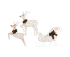 Bestier Set of 3 Outdoor Sleigh and Reindeer Christmas Ornament for Yard Lawn