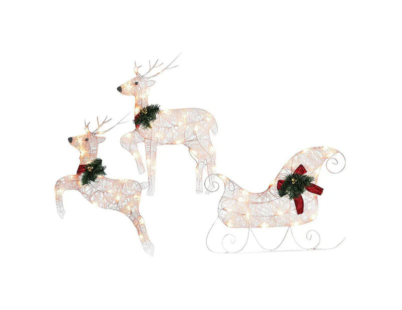 Bestier Set of 3 Outdoor Sleigh and Reindeer Christmas Ornament for Yard Lawn