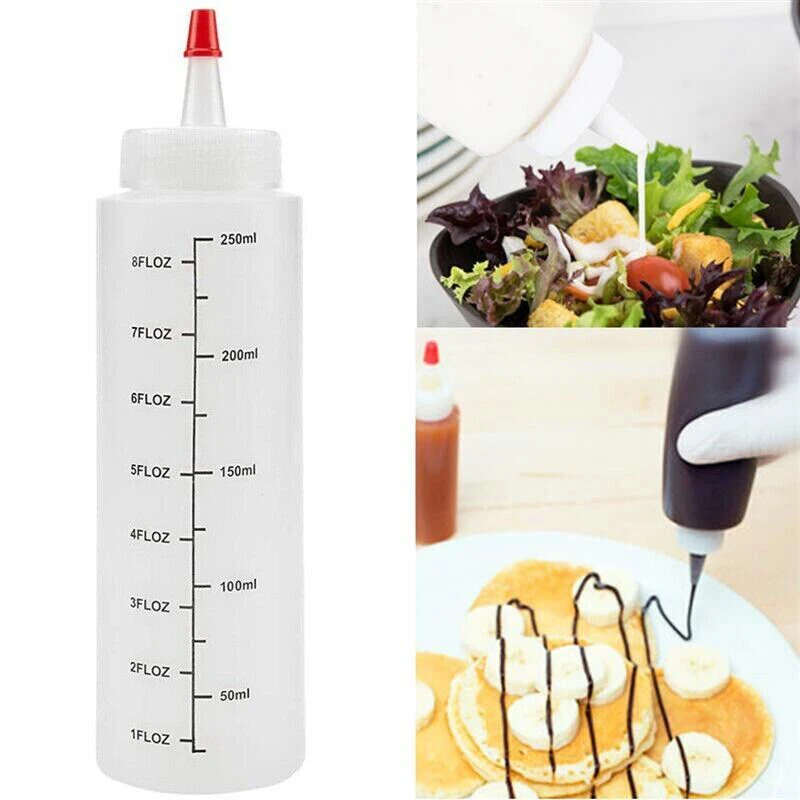 6pcs Sauce Bottle Measuring Squeeze Crafts Bottle Condiment Dispenser 250ml