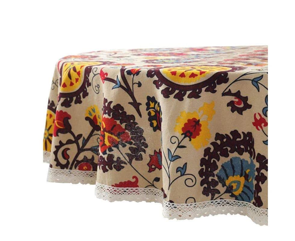 Bestier Bohemian Sunflower Tablecloth Round Linen Tablecloth Kitchen Dining Room