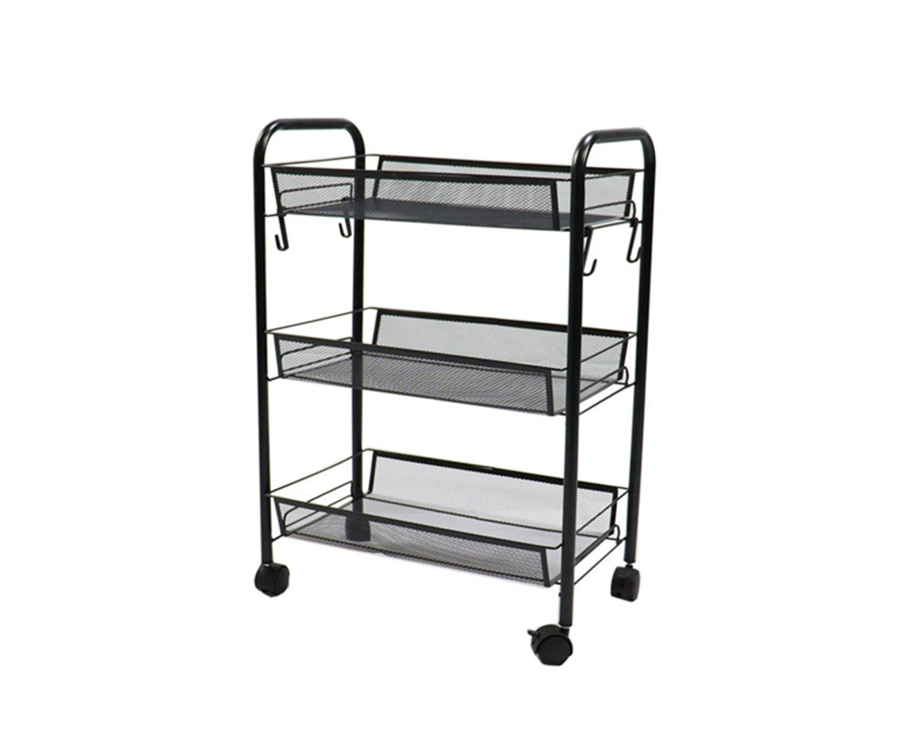 SOGA 3 Tier Steel Black Bee Mesh Kitchen Cart Multi-Functional Shelves Portable Storage Organizer with Wheels