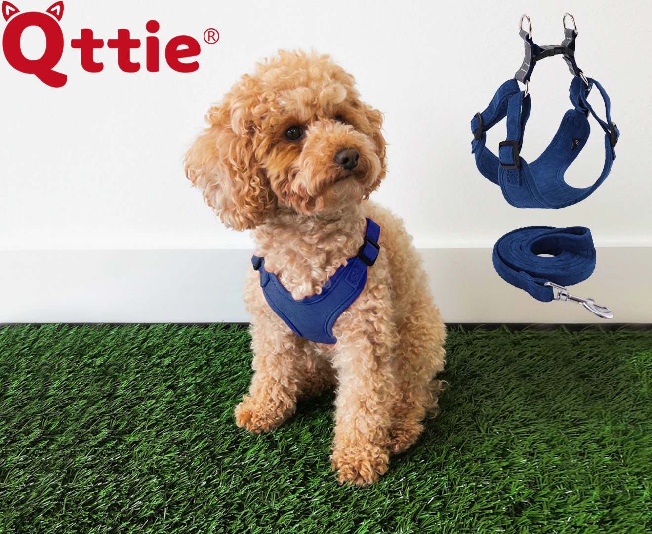 Qttie Suede Dog Harness Recall Lead Pet Puppy Dog Vest Adjustable Breathable 5 Sizes XXS-L Navy