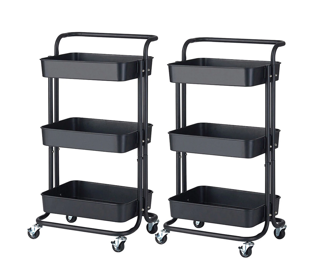 SOGA 2X 3 Tier Steel Black Movable Kitchen Cart Multi-Functional Shelves Portable Storage Organizer with Wheels