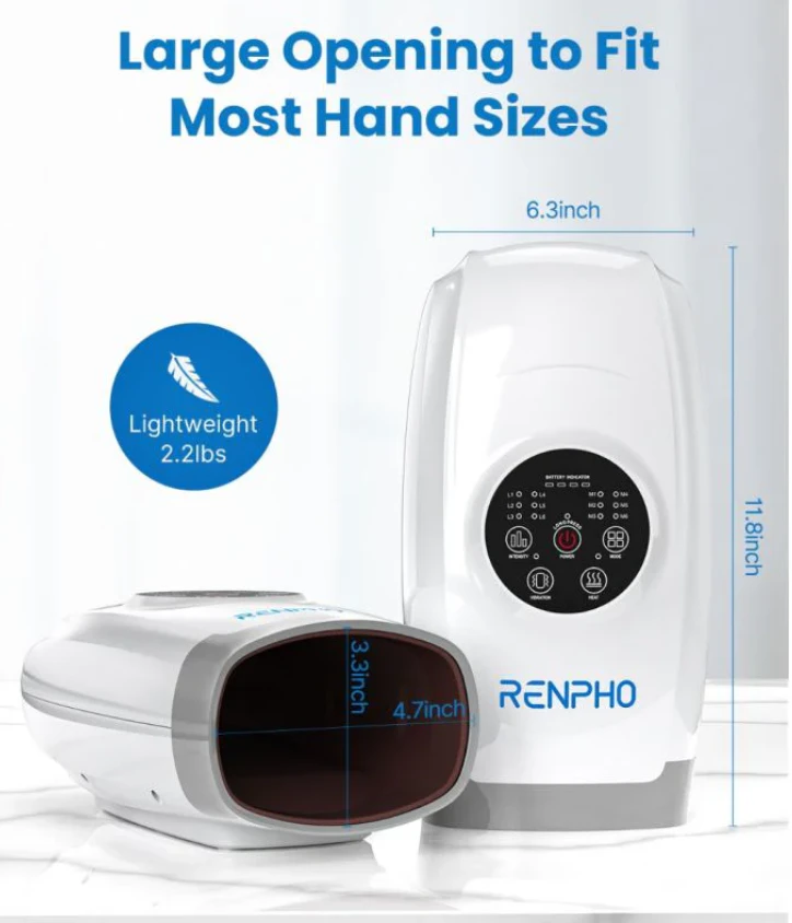 Renpho Cordless Electric Hand Massager With Compression-6 Levels Pressure Point Therapy Massager For Arthritis, Pain Relief