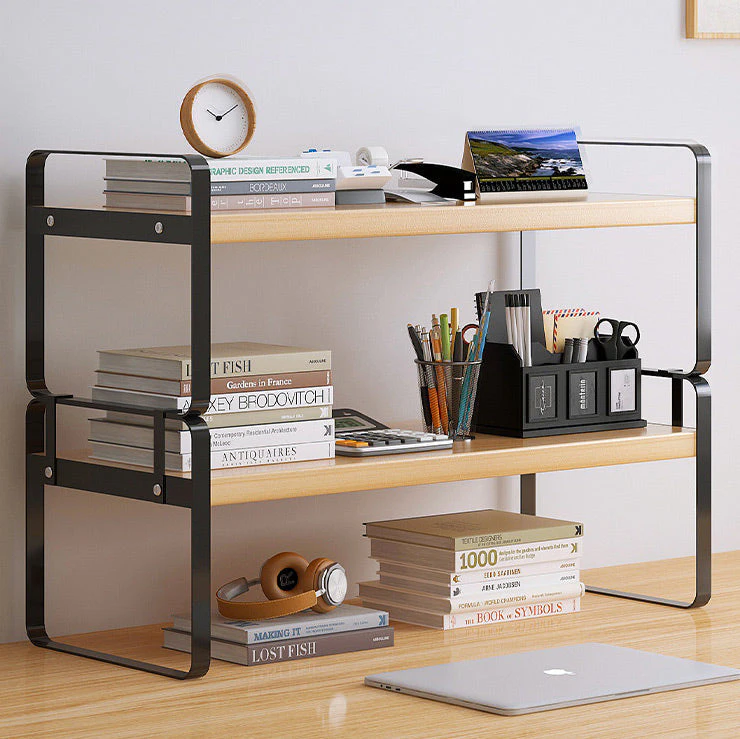 Desktop Storage Rack Shelf Desk Bookshelf File Organizer Table Black