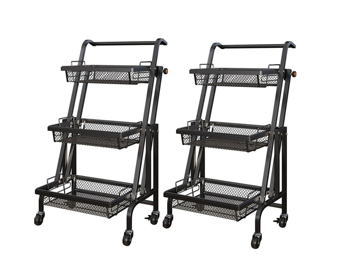 SOGA 2X 3 Tier Steel Black Adjustable Kitchen Cart Multi-Functional Shelves Portable Storage Organizer with Wheels