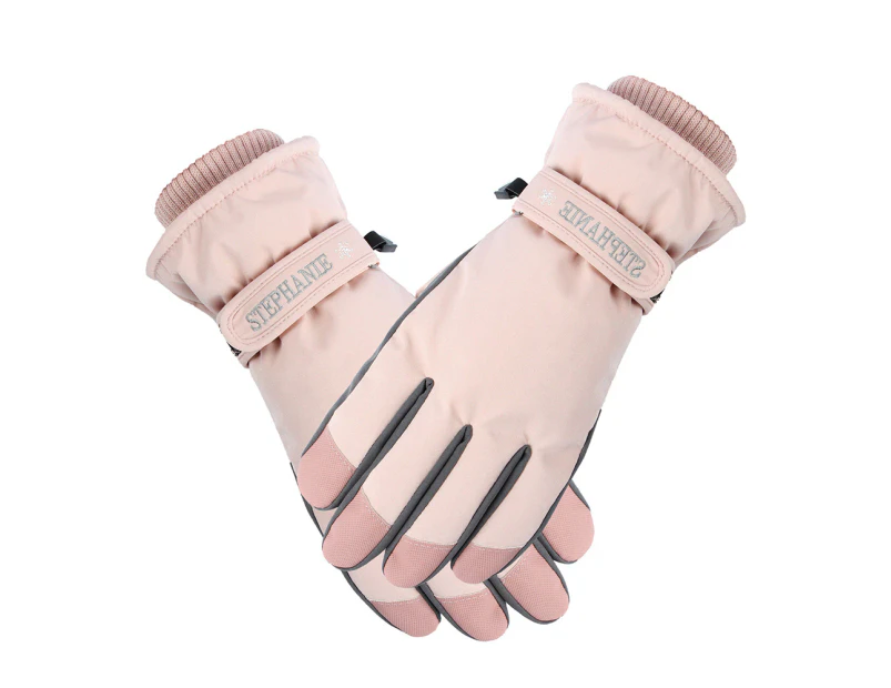 1 Pair of Women Snow Gloves Ski Gloves Thermal Touch Screen Gloves-Pink