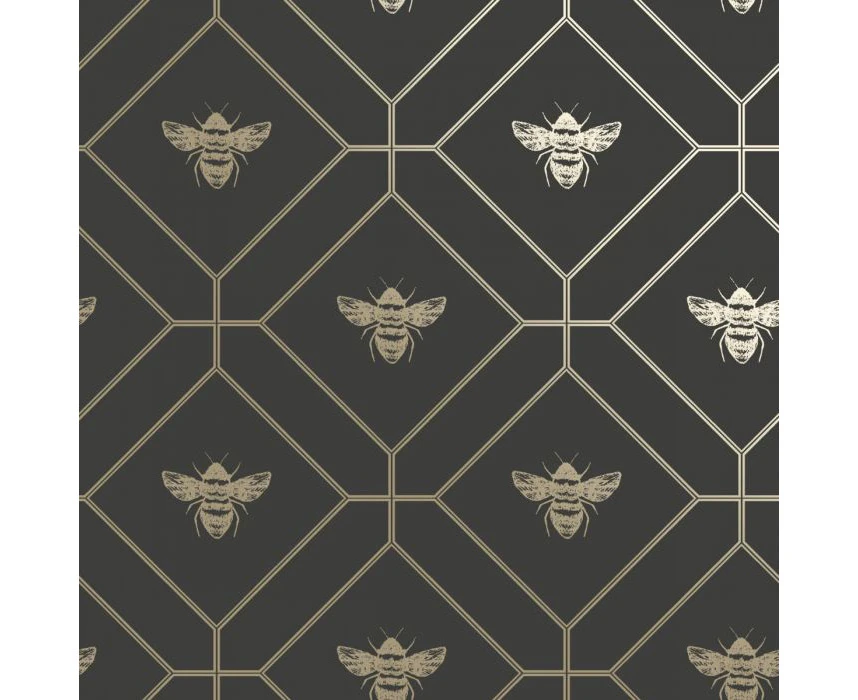 Holden Honeycomb Bee Wallpaper Charcoal/Gold