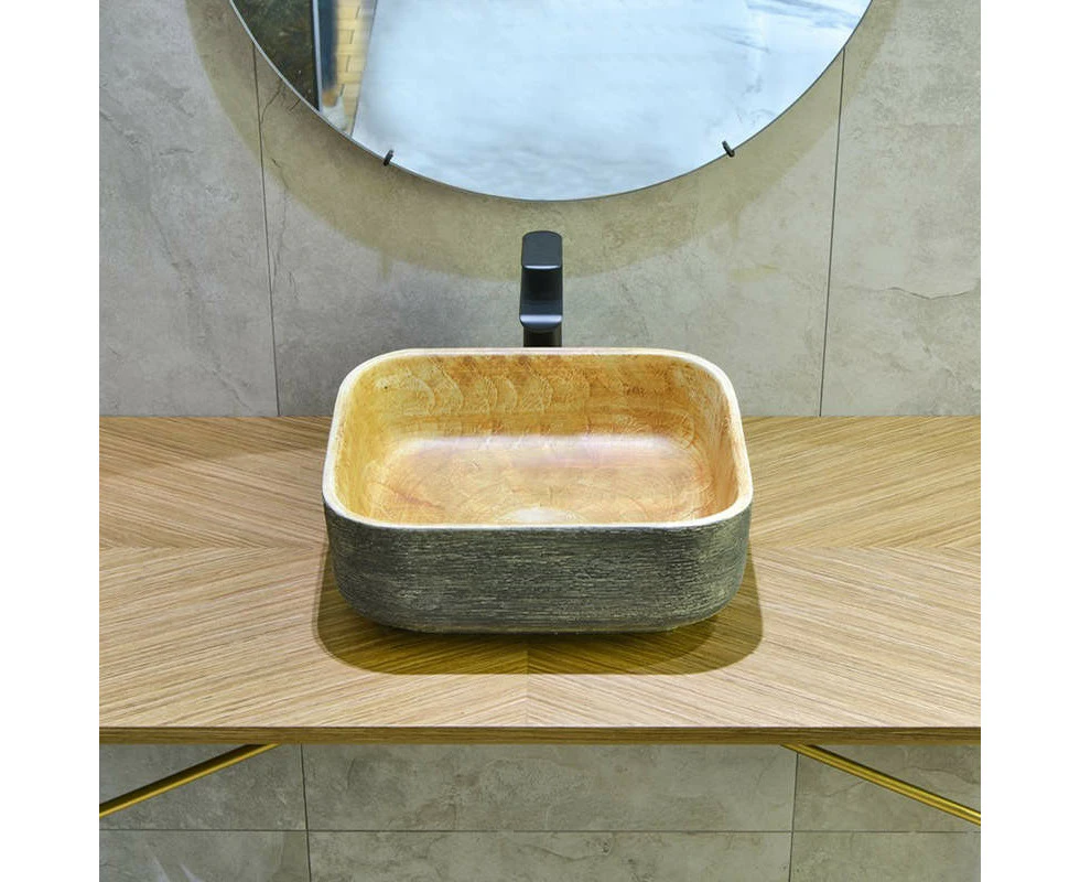 380*380*140mm Pumpkin&Green Exterior Porcelain Square Above Counter Art Basin