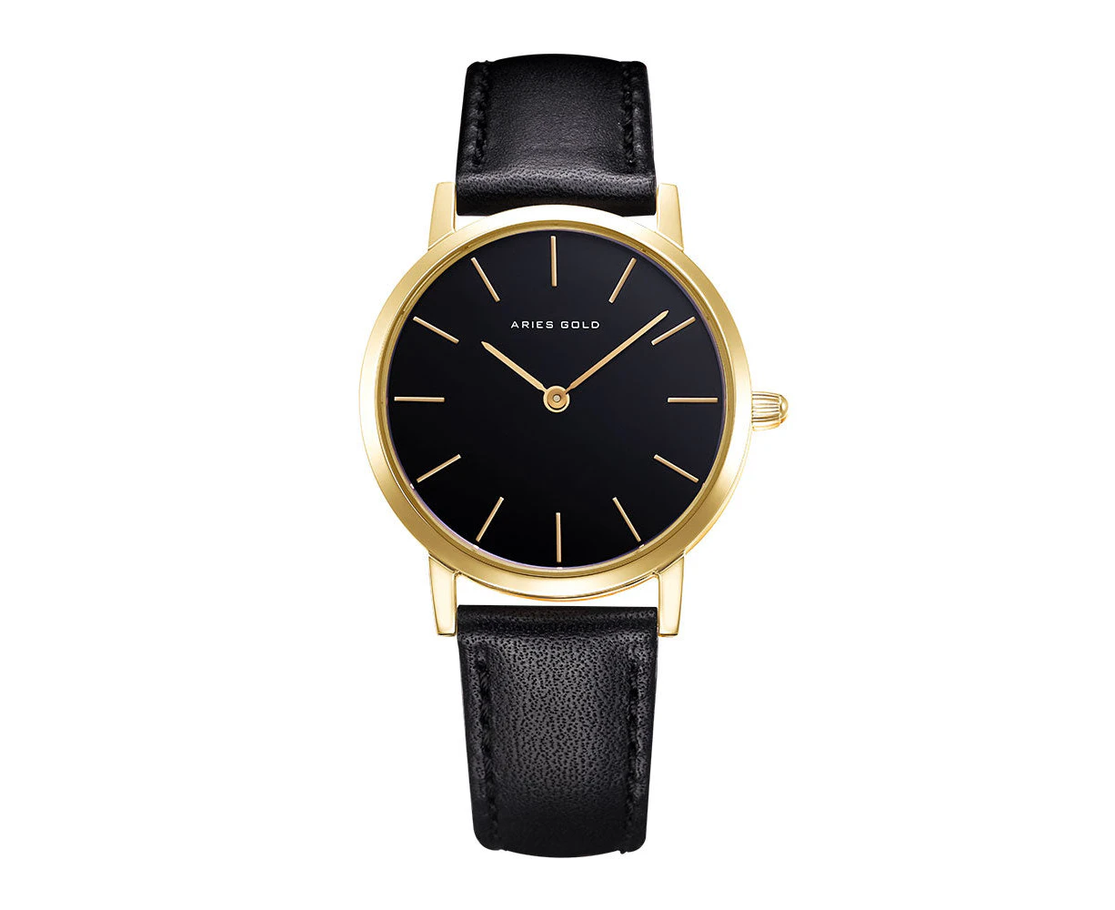 ARIES GOLD URBAN SANTOS GOLD STAINLESS STEEL L 1023 G-BK BLACK LEATHER STRAP WOMEN'S WATCH