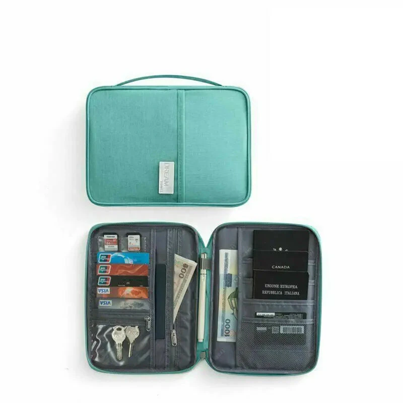 Waterproof Passport Holder RFID Wallet Family Case Organizer Bag For Travel Documents - Aqua