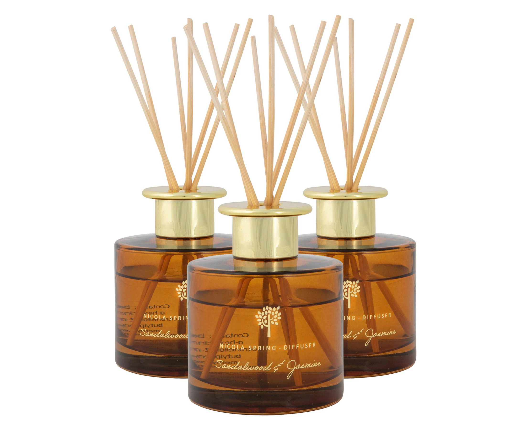 Nicola Spring Scented Reed Diffusers - 200ml - Sandalwood & Jasmine - Pack of 3