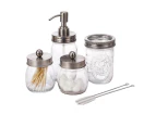 Bestier Glass Bathroom Accessories Set 4 Pcs Lotion Soap Dispenser Cotton Swab Holders Toothbrush Holder-Silver