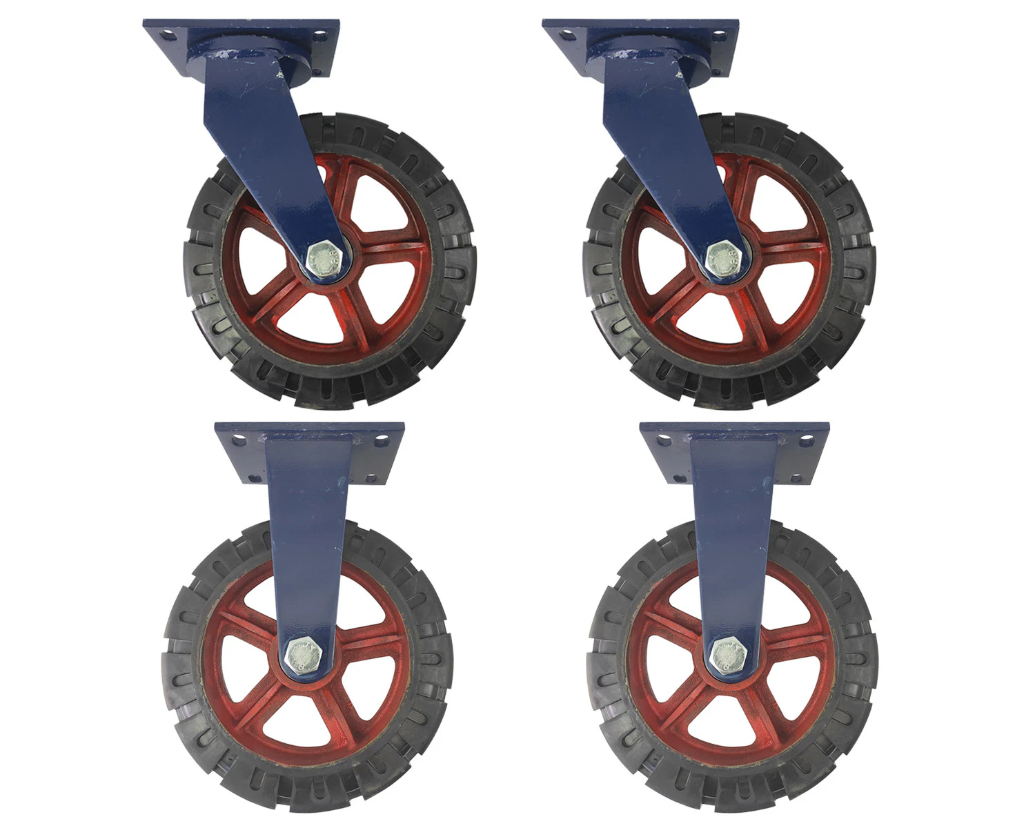 riin 4pcs Set 12Inch Super Heavy Duty Caster Wheel Industrial Castor Solid Ribbed Tread Tyre 2 Swivel no brake+2 Fixed for Flat or Rough Terrain 1200kg ea