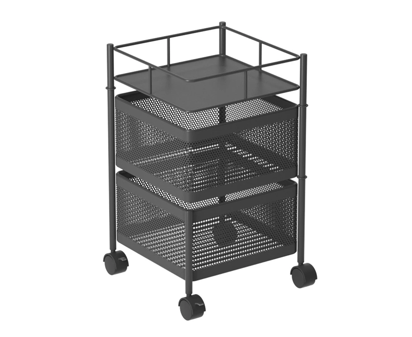 SOGA 2 Tier Steel Square Rotating Kitchen Cart Multi-Functional Shelves Portable Storage Organizer with Wheels