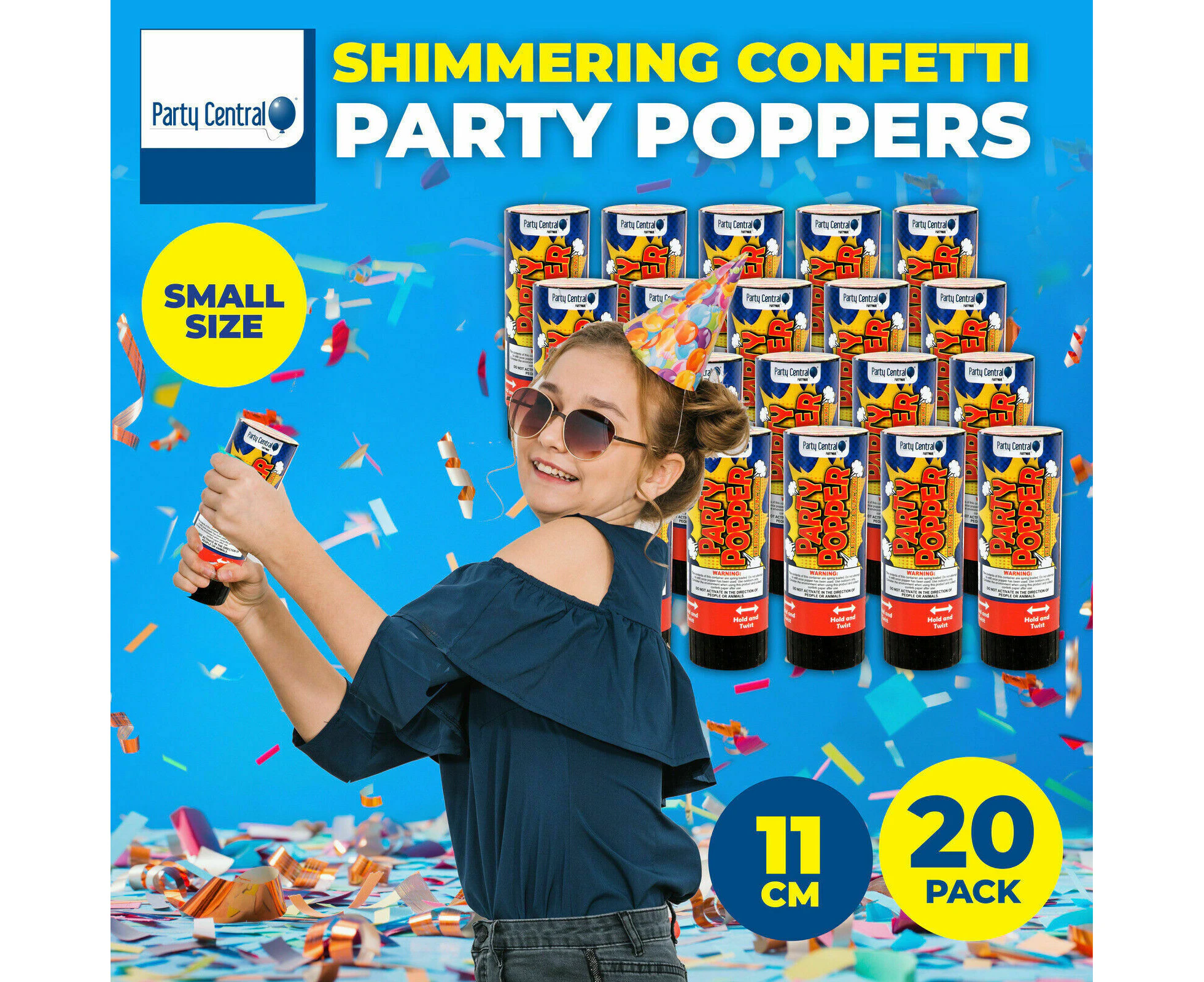 Party Central® 20PK Party Popper Twist Release Shimmering Confetti 11cm