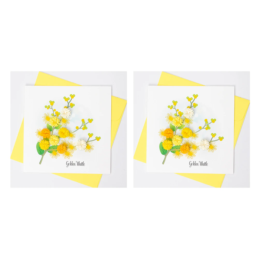 2x Boyle Handmade Paper 15cm Quilled Blank Greeting Card/Envelope Golden Wattle