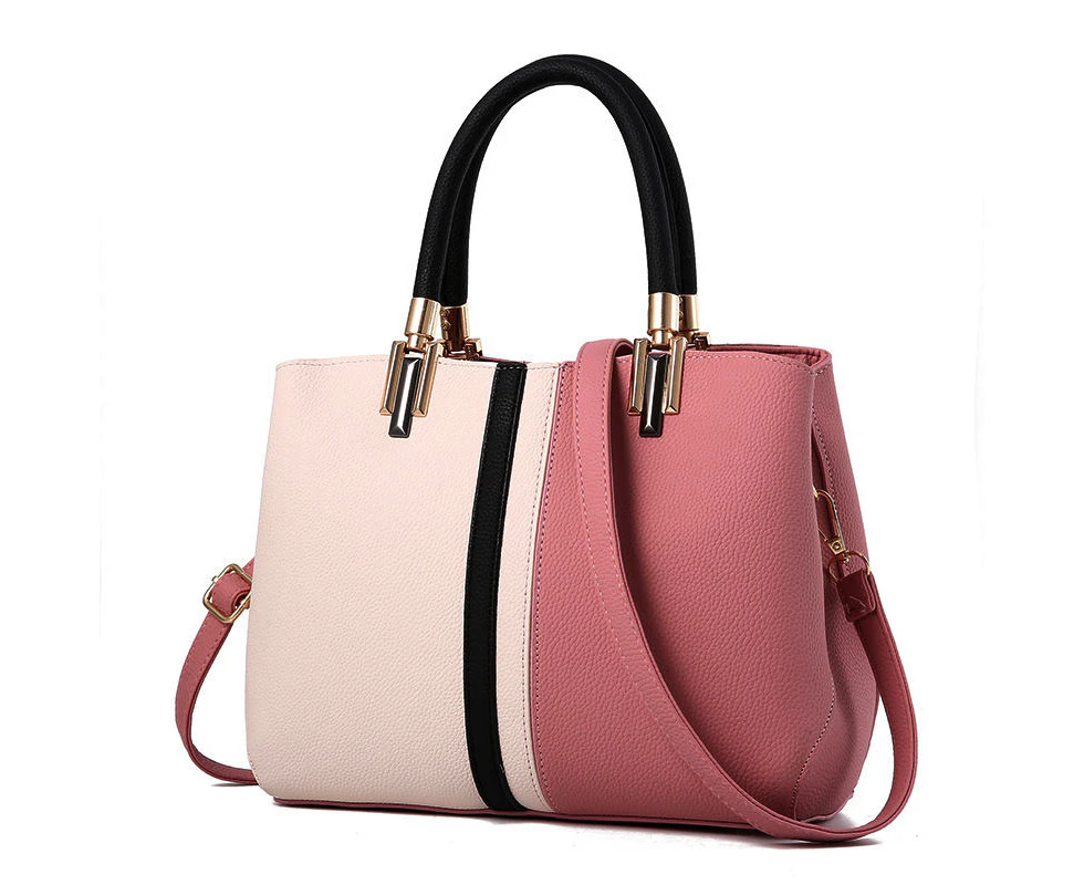 Nevenka Fashion Colorblock Shoulder Bag Women Top Handle Leather Totes-Pink