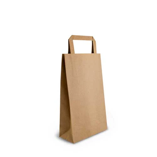 250 X Brown Kraft Flat Handle Paper Bags Size 265mm Length - Brown