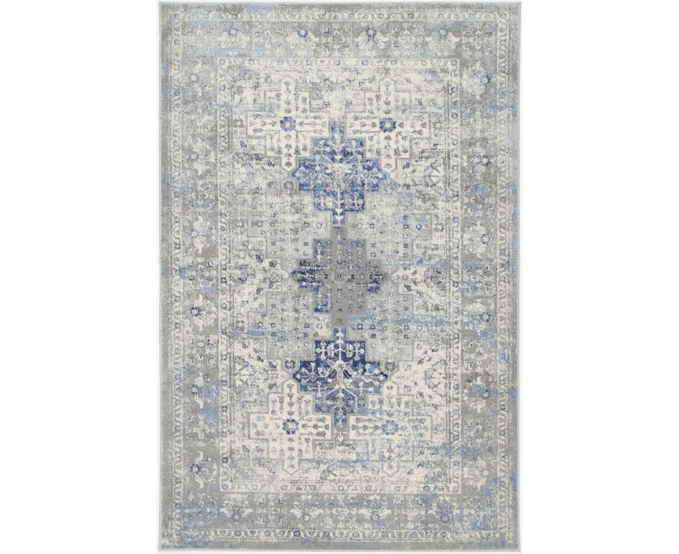 Eliza Blue Grey Medallion Transitional Rug