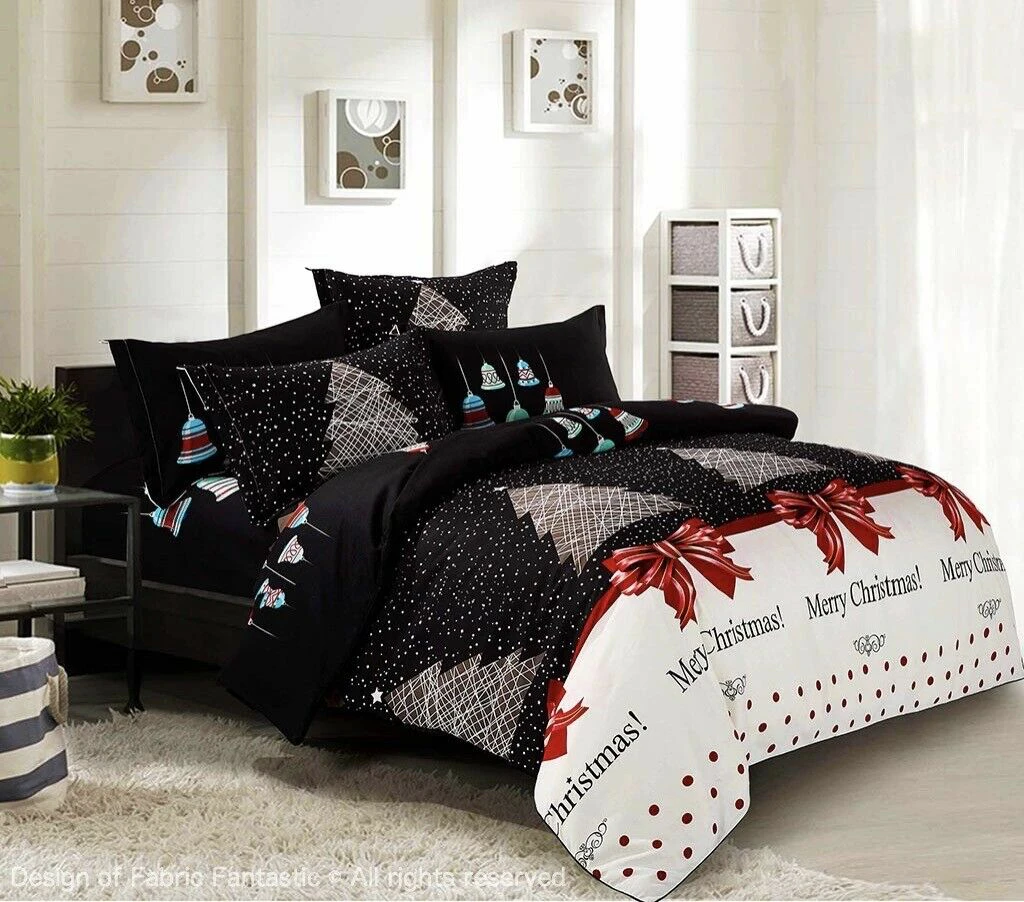 Fabric Fantastic Merry Christmas Duvet/Doona/Quilt Cover Set Queen/King/Super King Size Bed