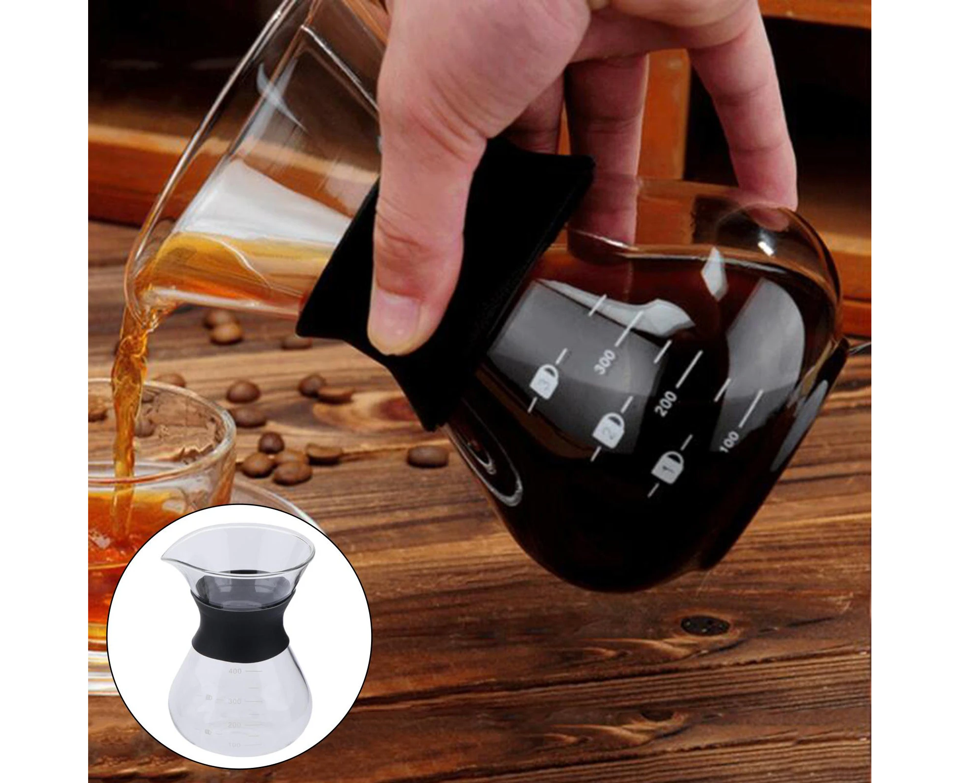 Pour Over Coffee Maker 400ml Hand Drip Brewer Borosilicate Glass Carafe 400ml No Filter