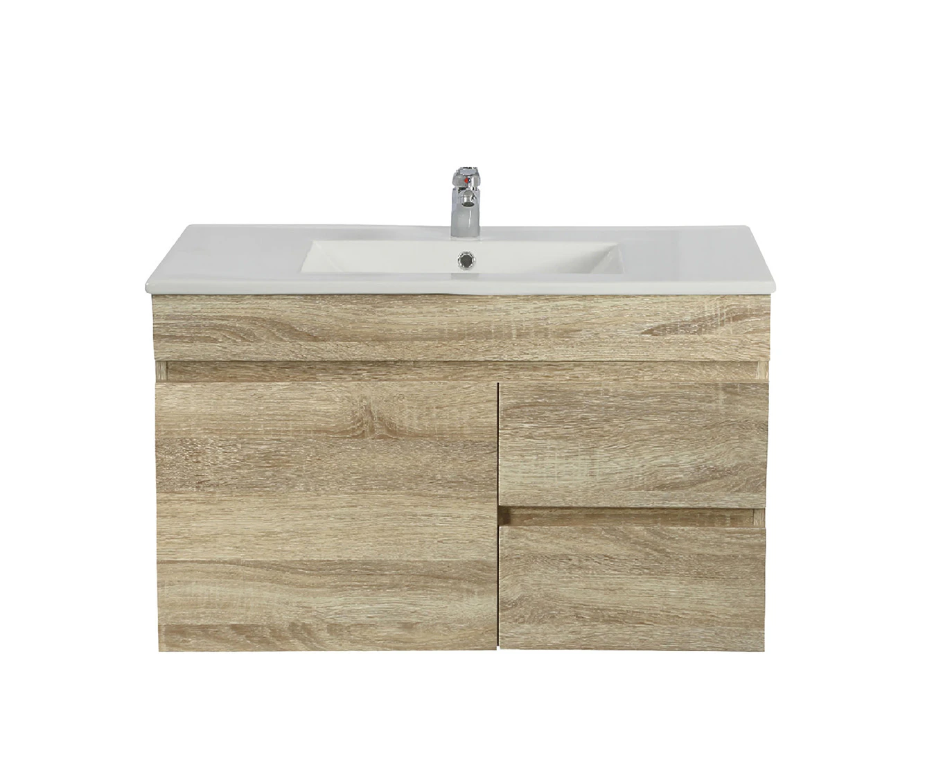 750Lx520Hx360DMM White Oak MDF Bathroom Vanity Right Drawers Wall Hung With Basin