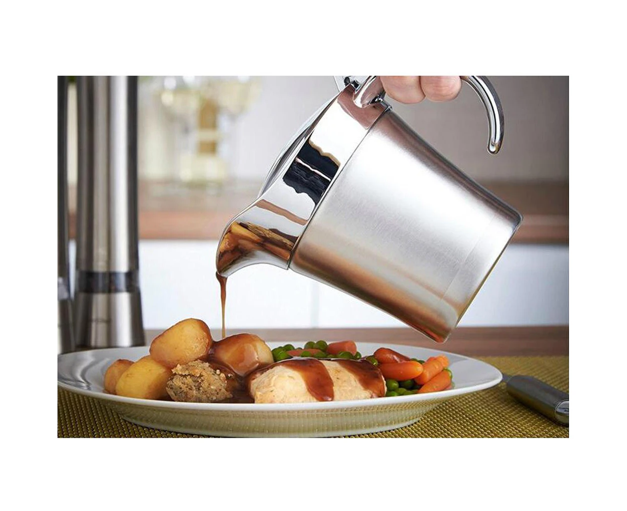 Thermal Gravy Boat Insulated Sauce Serving Jug Pourer 450ml/15oz Silver