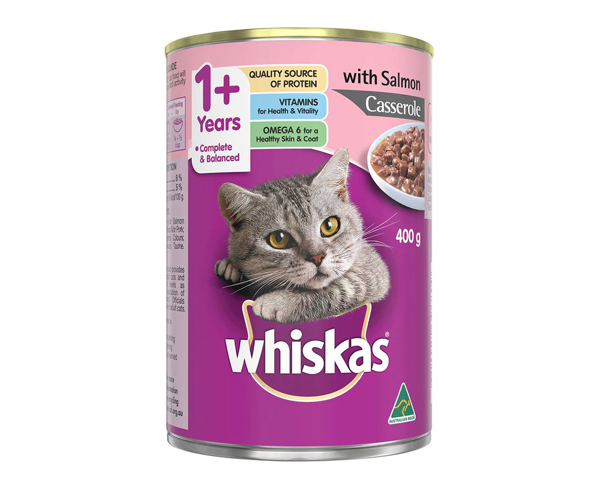 Whiskas Adult 1+ Years Wet Cat Food w/ Salmon Casserole 400g x24