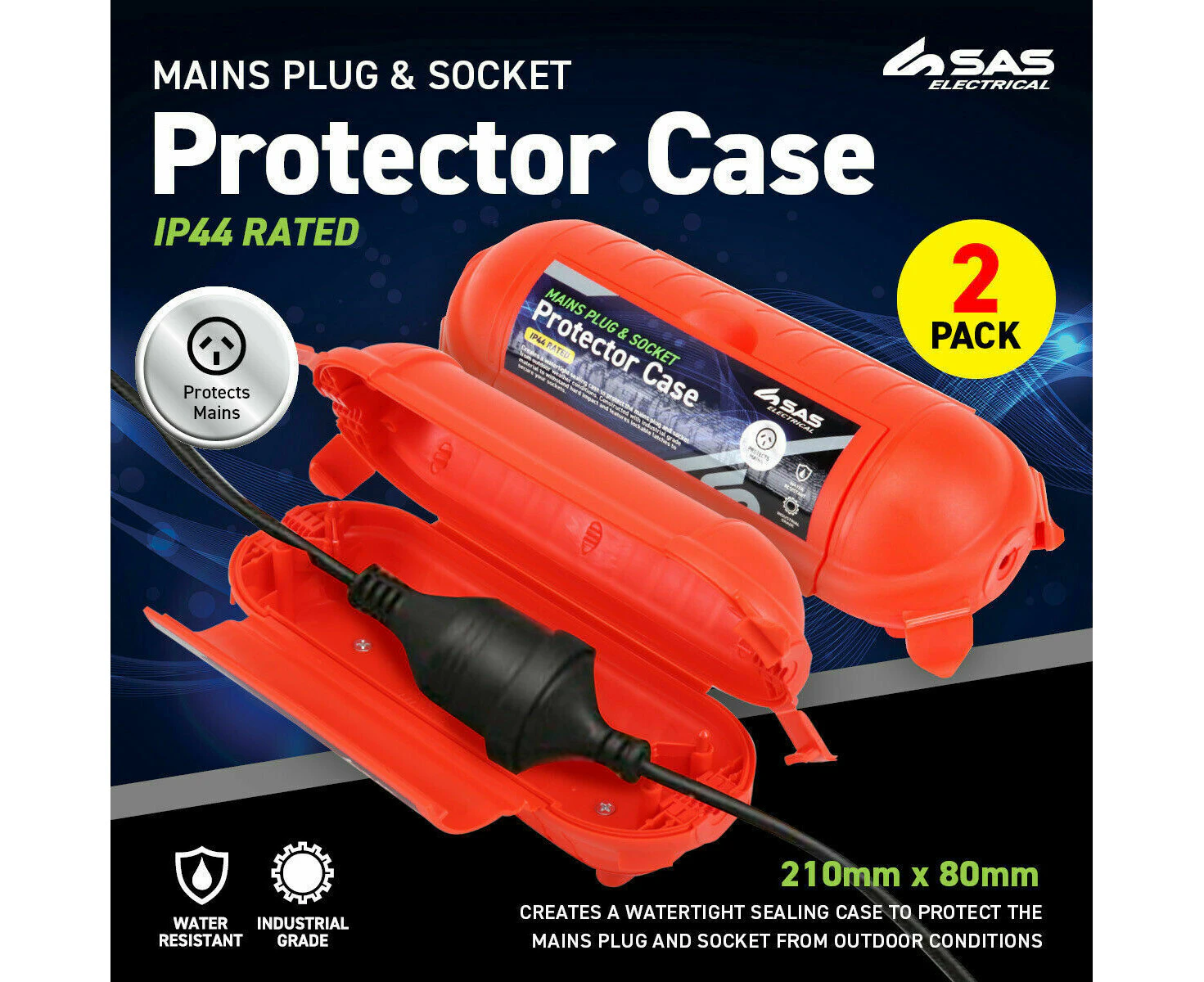 SAS Electrical® 2PK Plug & Socket Protector Case Watertight Industrial Grade